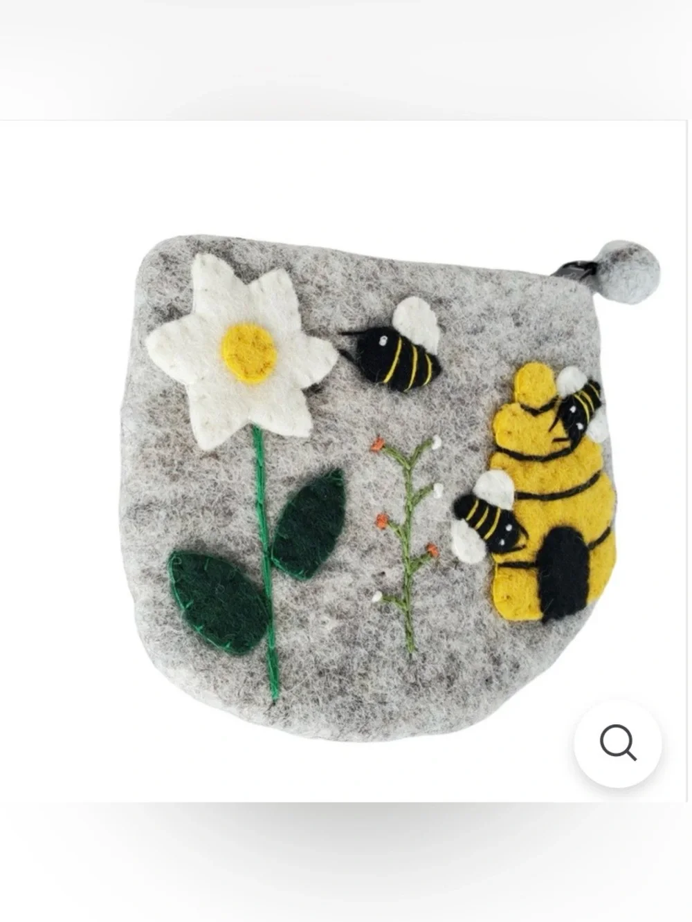 Honey House Handcrafted Grey Felt Kids Pouch with Bee & Beehive Design